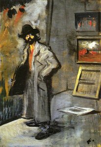 Schilder met een map door Jean Louis Forain